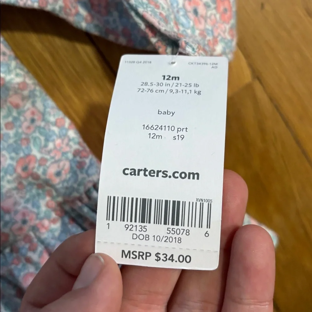 Carter's Pink Floral Top and Gray Striped Pants Set One Piece 12m